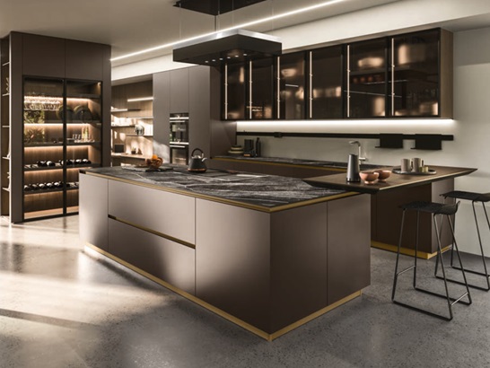 Handle less kitchen in iron brown
