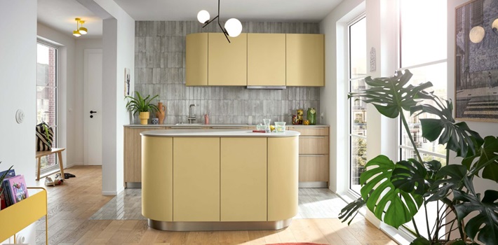 Yellow and wood effect kitchen